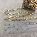 Gold Plated Copper Double Dangle Wrapped Rosary Chain with 2mm Natural White/Gray Howlite Round Beads - Sold by 1' Cut Sections or in Bulk!