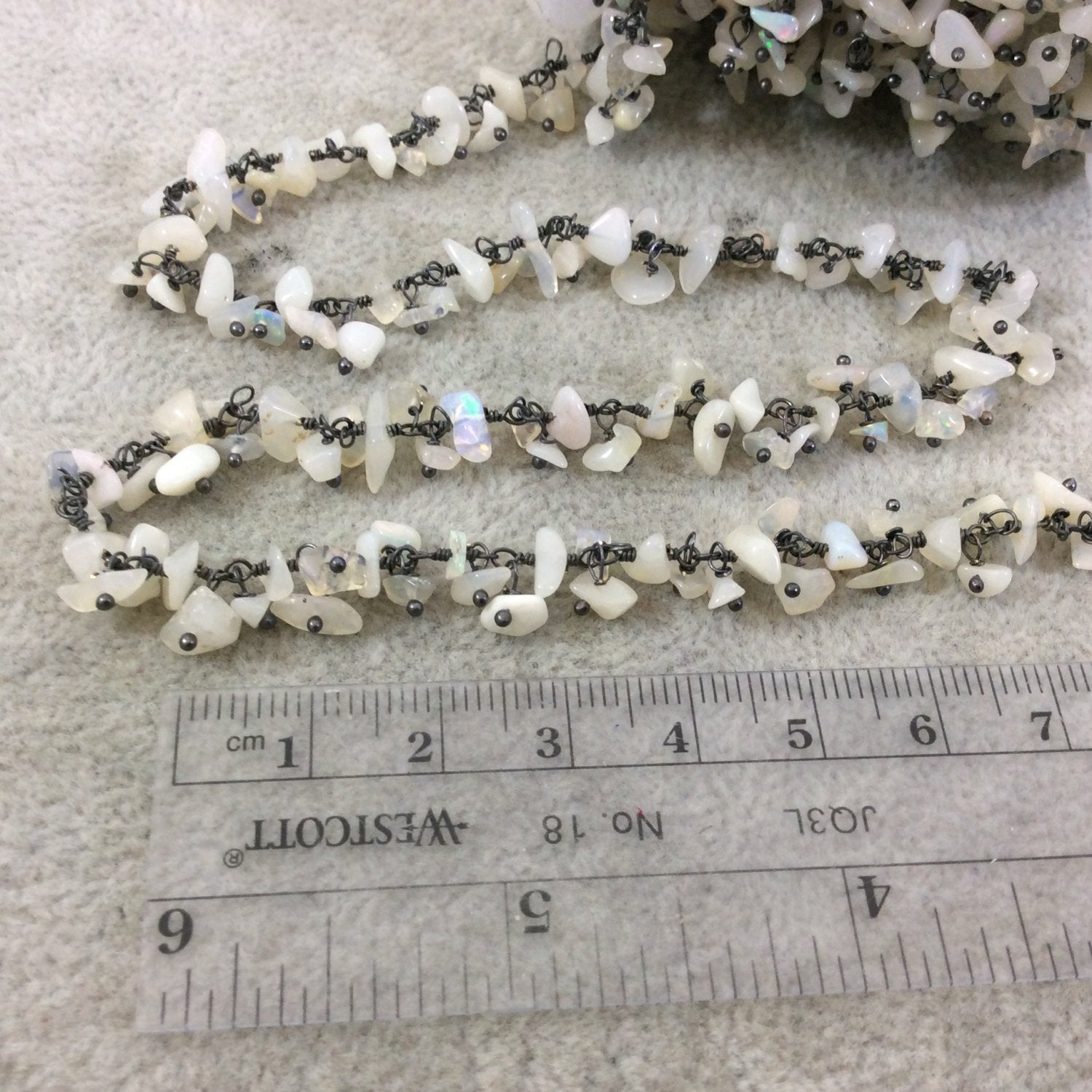Gunmetal Plated Copper Double Dangle Rosary Chain with 2-6mm Smooth Genuine Ethiopian Opal Chip Beads - Sold by 1' Cut Sections or in Bulk!