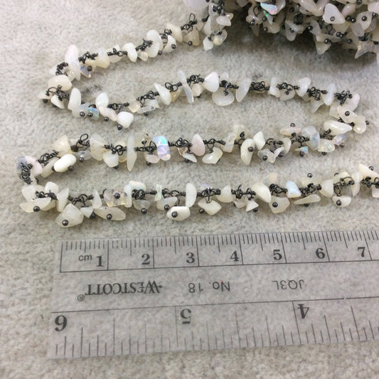Gunmetal Plated Copper Double Dangle Rosary Chain with 2-6mm Smooth Genuine Ethiopian Opal Chip Beads - Sold by 1' Cut Sections or in Bulk!