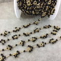 Gold Plated Copper Double Dangle Rosary Chain with 2.5mm Smooth Natural Black Agate Round Shaped Beads - Sold by 1' Cut Sections or in Bulk!