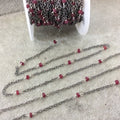 Gunmetal Plated Copper Spaced Rosary Chain with 3-4mm Faceted Natural Enhanced Ruby Rondelle Beads (CH112-GM) - Sold by 1' Cut Sections!