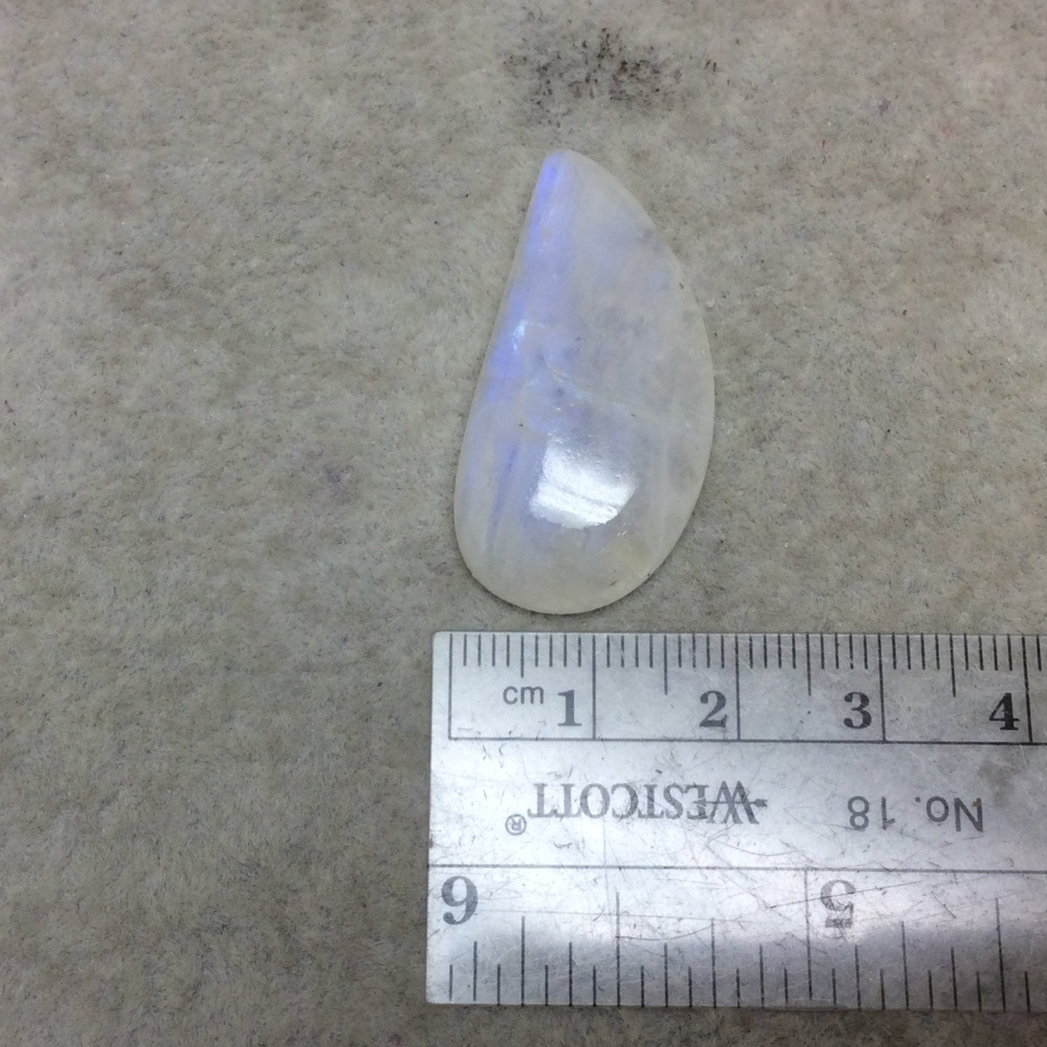 OOAK Single AAA Curved Tear Shaped Iridescent Blue Moonstone Flat Back Cabochon - Measuring 18mm x 35mm, 7mm Dome Height - Gemstone Cab