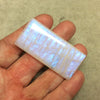 OOAK Single AAA Rectangle Shaped Iridescent Blue Moonstone Flat Back Cabochon - Measuring 26mm x 55mm, 7mm Dome Height - Gemstone Cab