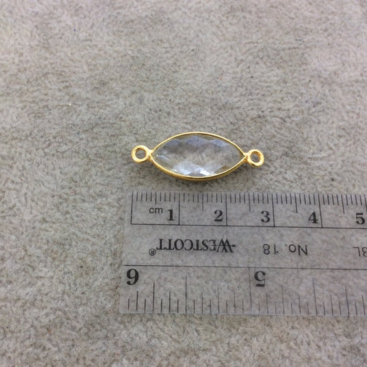 Gold Vermeil Faceted Clear Hydro (Lab Created) Quartz Marquise Shaped Bezel Connector - Measuring 10mm x 20mm - Sold Individually