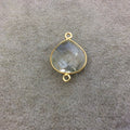 Gold Vermeil Faceted Clear Hydro (Lab Created) Quartz Heart/Teardrop Shaped Bezel Connector - Measuring 18mm x 18mm - Sold Individually