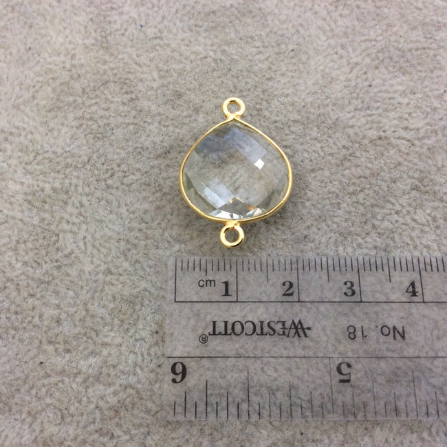 Gold Vermeil Faceted Clear Hydro (Lab Created) Quartz Heart/Teardrop Shaped Bezel Connector - Measuring 18mm x 18mm - Sold Individually