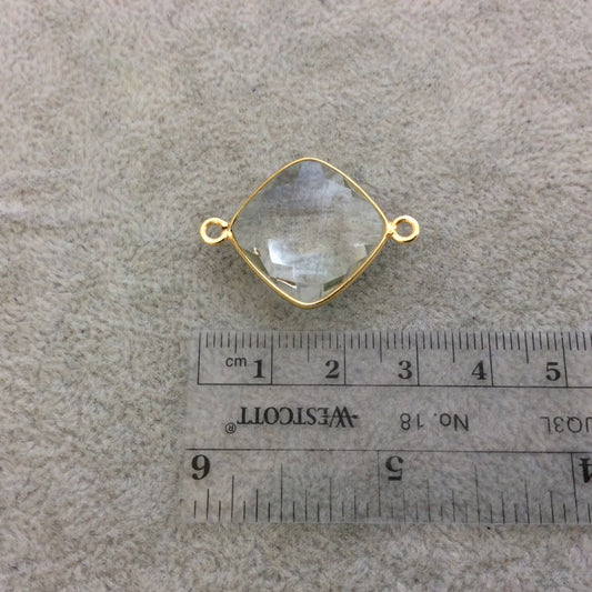 Gold Vermeil Faceted Clear Hydro (Lab Created) Quartz Diamond Shaped Bezel Connector - Measuring 18mm x 18mm - Sold Individually
