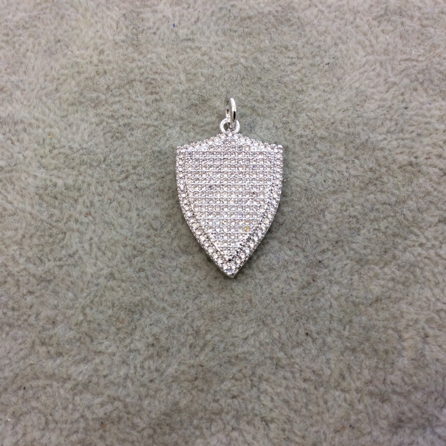 Silver Plated CZ Cubic Zirconia Inlaid Shield Shaped Copper Pendant - Measuring 18mm x 25mm  - Available in Four Colors, See Related!