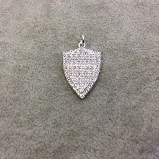 Silver Plated CZ Cubic Zirconia Inlaid Shield Shaped Copper Pendant - Measuring 18mm x 25mm  - Available in Four Colors, See Related!