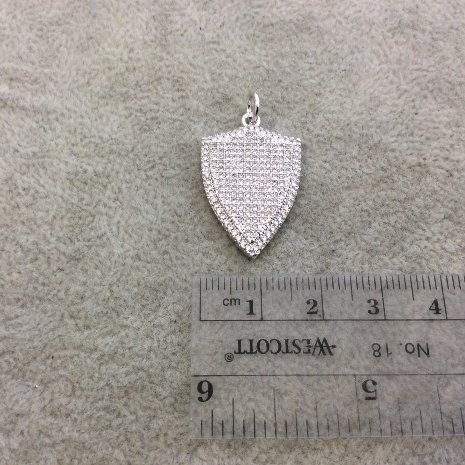 Silver Plated CZ Cubic Zirconia Inlaid Shield Shaped Copper Pendant - Measuring 18mm x 25mm  - Available in Four Colors, See Related!