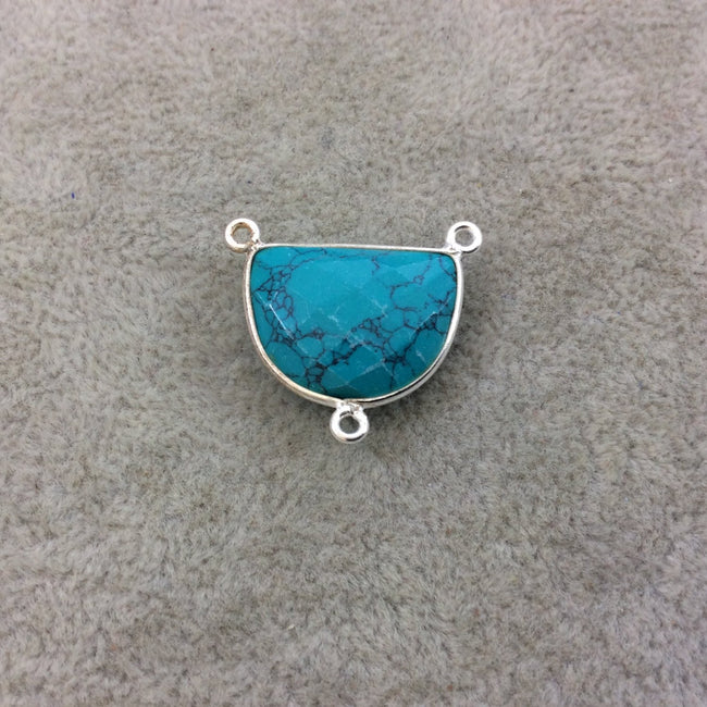 Sterling Silver Faceted Half Moon Shaped Dyed Turquoise Green Faux Howlite Bezel Pendant - Measuring 20mm x 15mm - Sold Individually, Random
