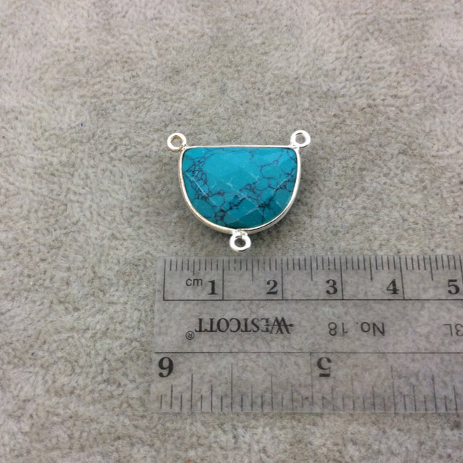 Sterling Silver Faceted Half Moon Shaped Dyed Turquoise Green Faux Howlite Bezel Pendant - Measuring 20mm x 15mm - Sold Individually, Random