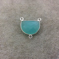 Sterling Silver Faceted Half Moon Shaped Seafoam Green Hydro (Man-made) Chalcedony Bezel Pendant - Measuring 20mm x 15mm - Sold Individually