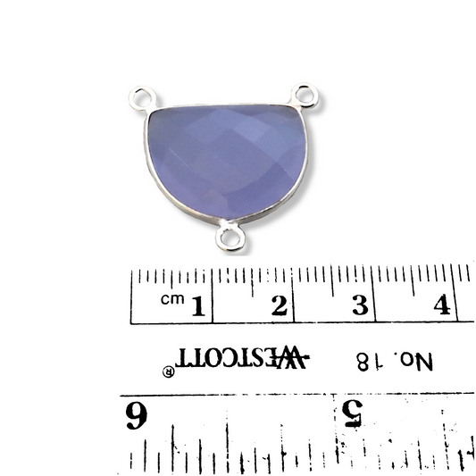 Sterling Silver Faceted Half Moon Shaped Pale Blue Hydro (Man-made) Chalcedony Bezel Pendant - Measuring 20mm x 15mm - Sold Individually