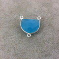 Sterling Silver Faceted Half Moon Shaped Light Blue Hydro (Man-made) Chalcedony Bezel Pendant - Measuring 20mm x 15mm - Sold Individually