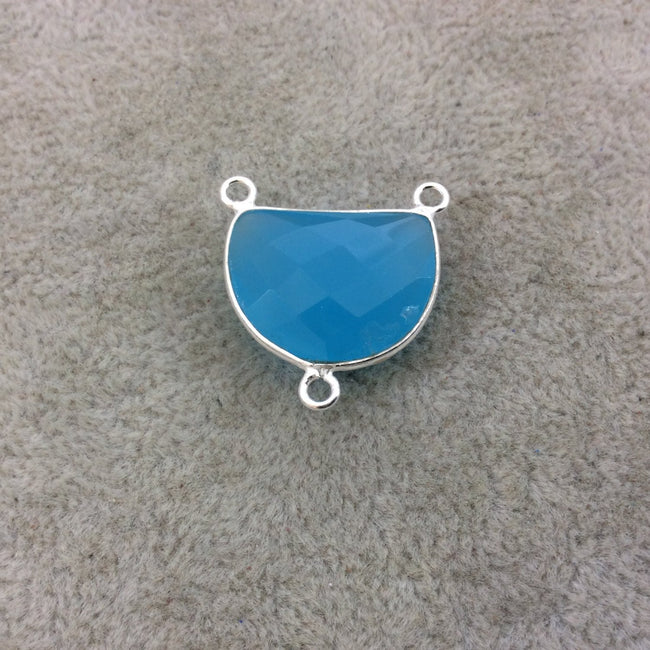 Sterling Silver Faceted Half Moon Shaped Light Blue Hydro (Man-made) Chalcedony Bezel Pendant - Measuring 20mm x 15mm - Sold Individually