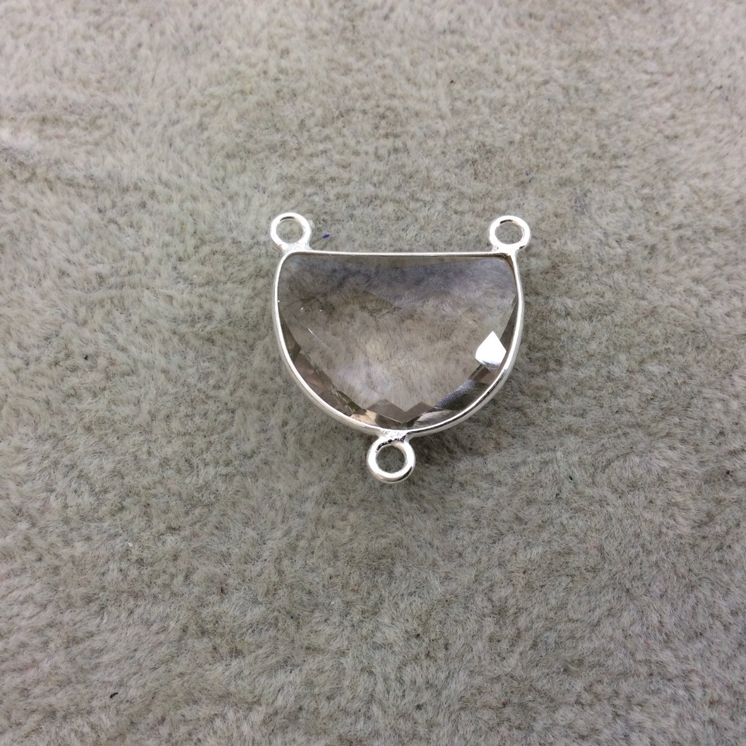 Sterling Silver Faceted Half Moon Shaped Pale Light Pink Hydro (Man-made) Quartz Bezel Pendant - Measuring 20mm x 15mm - Sold Individually