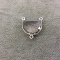 Sterling Silver Faceted Half Moon Shaped Pale Light Pink Hydro (Man-made) Quartz Bezel Pendant - Measuring 20mm x 15mm - Sold Individually