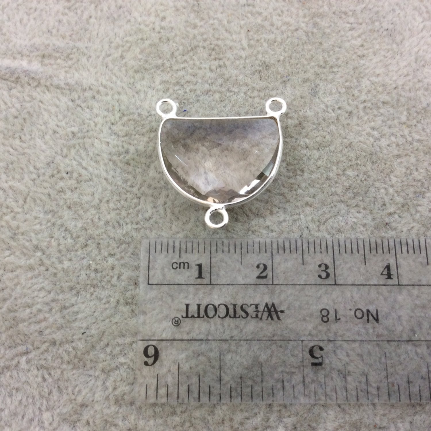 Sterling Silver Faceted Half Moon Shaped Pale Light Pink Hydro (Man-made) Quartz Bezel Pendant - Measuring 20mm x 15mm - Sold Individually
