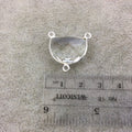 Hydro Quartz Bezel | Sterling Silver Faceted Half Moon Shaped Clear Transparent (Man made) Pendant Connector- Measuring 20mm x 15mm