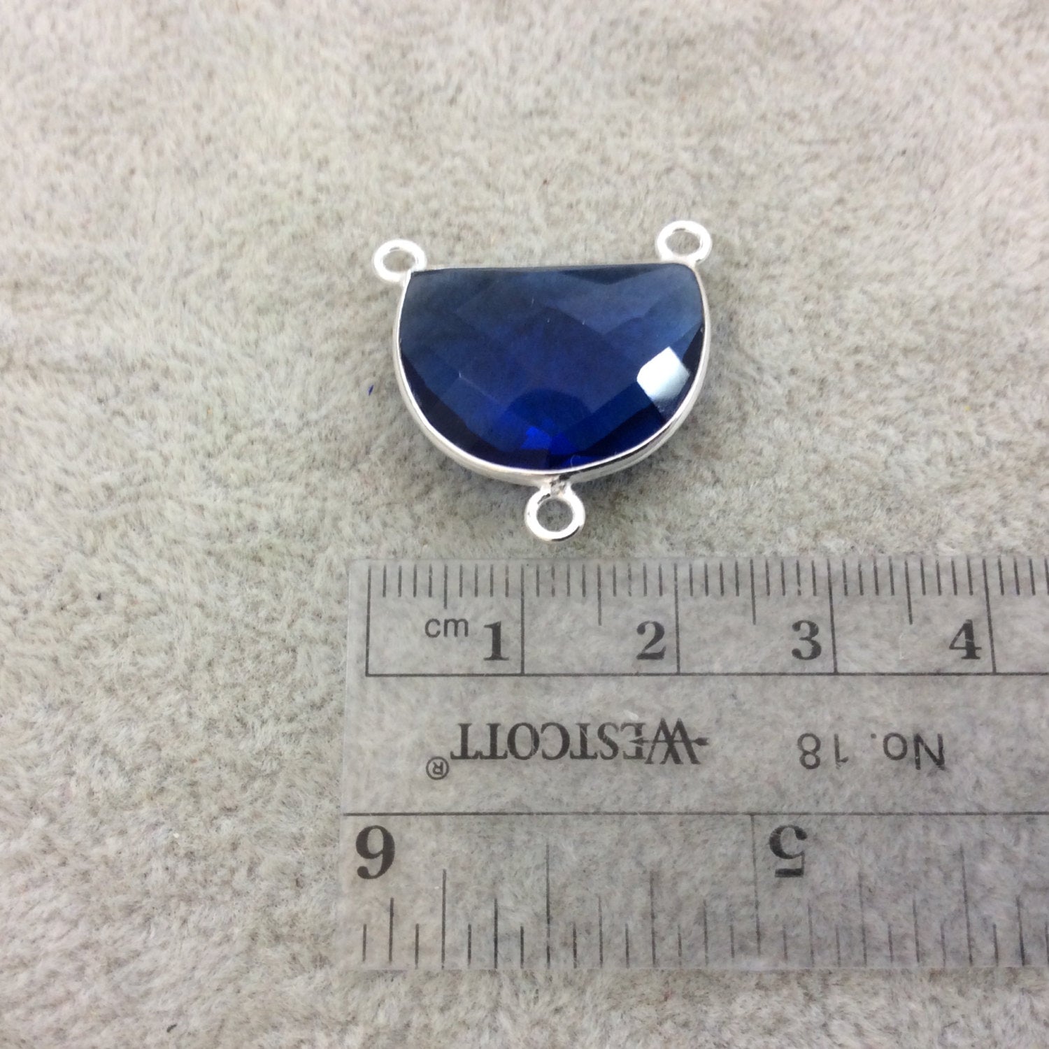 Sterling Silver Faceted Half Moon Shaped Blue Hydro (Man-made) Quartz Bezel Pendant - Measuring 20mm x 15mm - Sold Individually