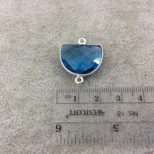 Sterling Silver Faceted Half Moon Shape Sky Blue Hydro (Man-made) Quartz Bezel Pendant/Connector - Measuring 20mm x 15mm - Sold Individually