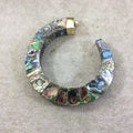 3.75" Rainbow Fishhook Crescent Shaped Natural Abalone Pendant with Plain Gold Plated Bail - Measuring 94mm x 100mm