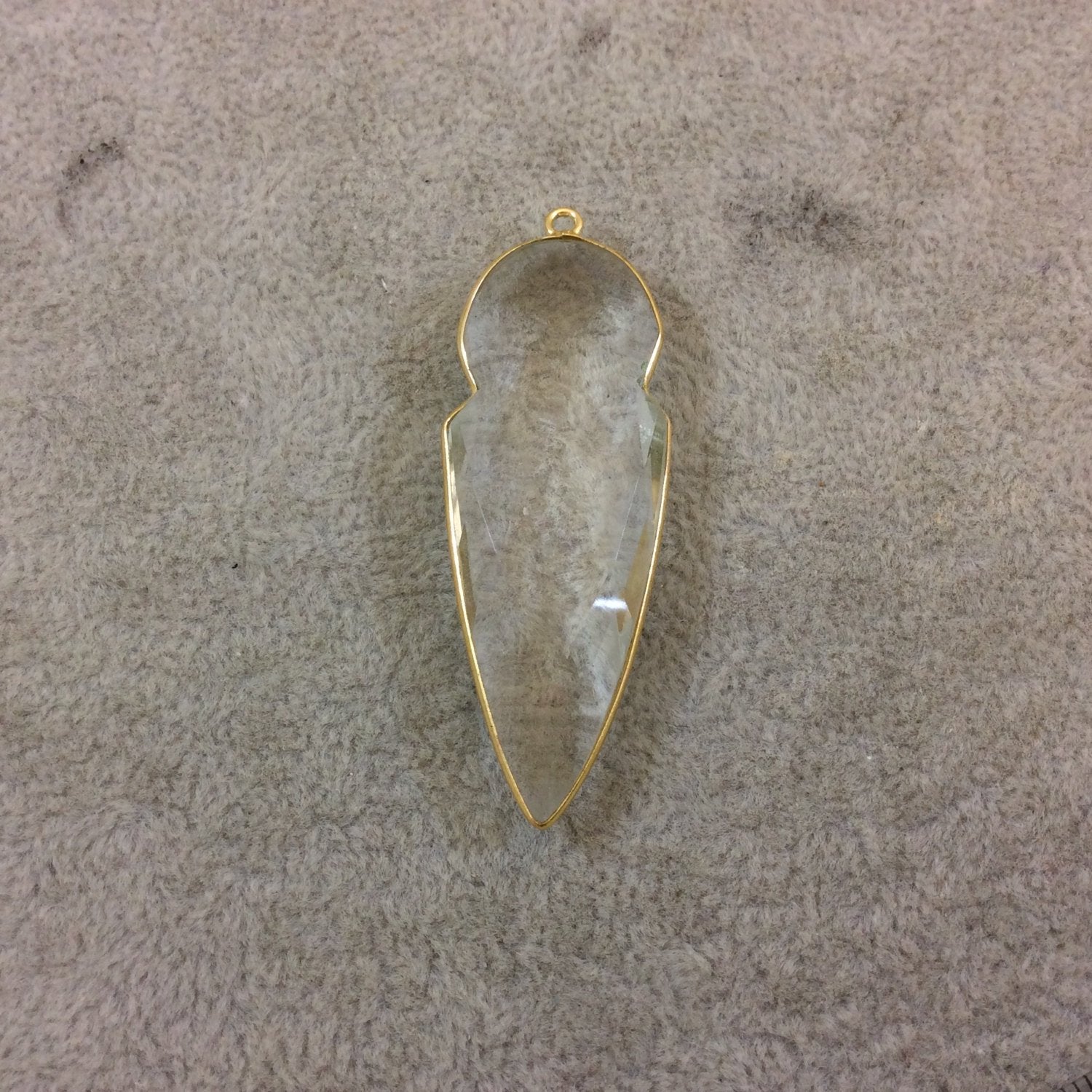 Gold Plated Faceted Clear Hydro (Lab Created) Quartz Arrow/Arrowhead Shaped Bezel Pendant - Measuring 18mm x 49mm - Sold Individually