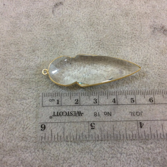 Gold Plated Faceted Clear Hydro (Lab Created) Quartz Arrow/Arrowhead Shaped Bezel Pendant - Measuring 18mm x 49mm - Sold Individually