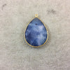 Gold Plated Faceted Synthetic Blue Sapphire (Lab Created) Teardrop/Pear Shaped Bezel Pendant - Measuring 28mm x 39mm - Sold Individual