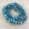 36" Hand-Knotted Black Thread Necklace Featuring 8mm Matte Finish Druzy Round/Ball Shaped Banded Teal Blue Agate Beads - LIMITED STOCK