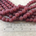 12mm Matte Stoplight Red Irregular Rondelle Shaped Indian Beach/Sea Glass Beads - Sold by 16" Strands - Approximately 34 Beads