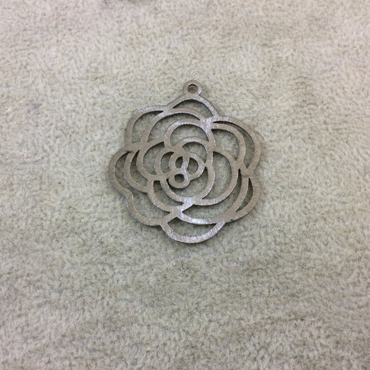 Medium Sized Gunmetal Plated Copper Open Fancy Rose Blossom Shaped Components - Measuring 34mm x 36mm - Sold in Packs of 10 (251-GM)