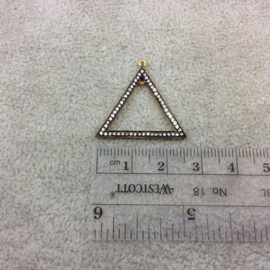 Oxidized Gold Finish Two-Ringed Triangle Shaped CZ Cubic Zirconia Inlaid Plated Copper Pendant - Measuring 27mm x 27mm  - Sold Individually