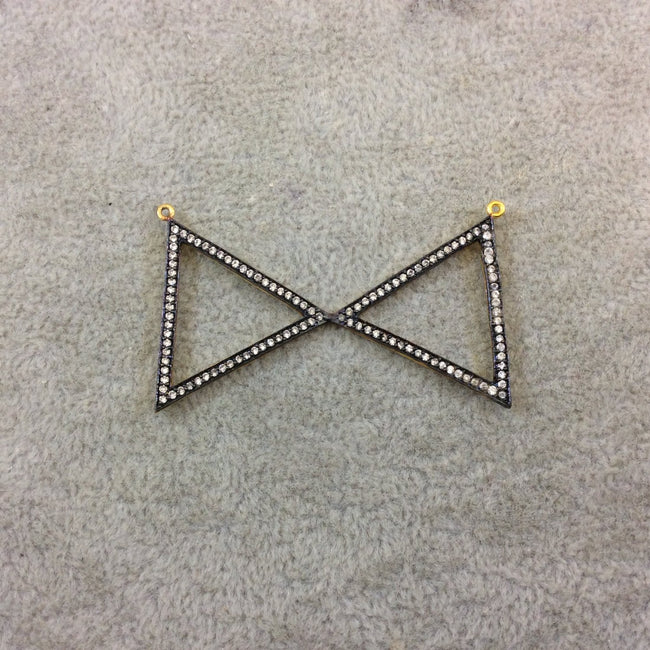 Oxidized Gold Finish Double Triangle Shaped CZ Cubic Zirconia Inlaid Plated Copper Pendant - Measuring 47mm x 27mm  - Sold Individually