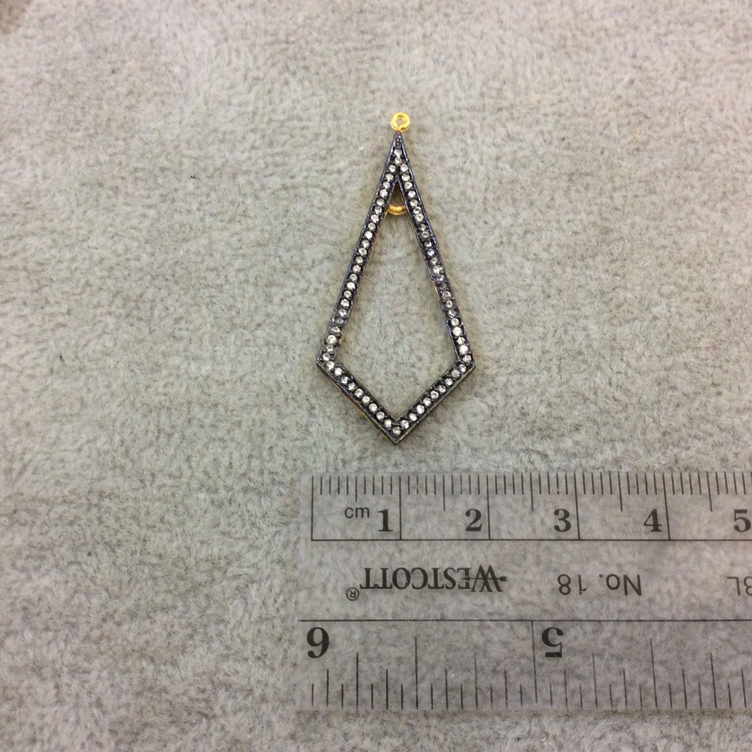 Oxidized Gold Finish Diamond/Kite Shape CZ Cubic Zirconia Inlaid Plated Copper Pendant - Measuring 19mm x 41mm  - Sold Individually