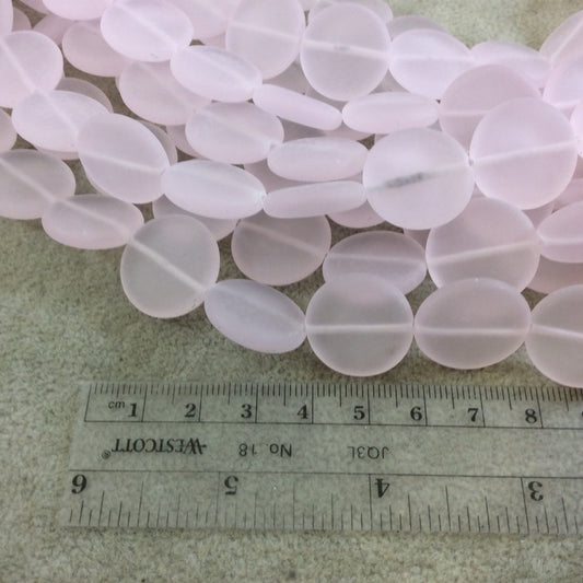 20mm Matte Light Pink Flat Circular/Coin Shaped Mock Beach/Sea Glass Beads with 1mm Holes - Sold by 15.75" Strands (Approx. 19 Beads)