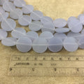 20mm Matte Pale Light Blue Flat Circular/Coin Shaped Mock Beach/Sea Glass Beads with 1mm Holes - Sold by 15.75" Strands (Approx. 19 Beads)
