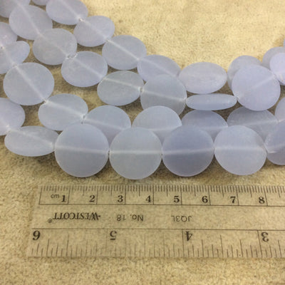 20mm Matte Pale Light Blue Flat Circular/Coin Shaped Mock Beach/Sea Glass Beads with 1mm Holes - Sold by 15.75" Strands (Approx. 19 Beads)