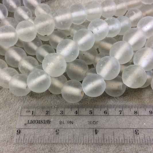 14mm Matte Trans. White Centered Irregular Rondelle Shaped Indian Beach/Sea Glass Beads - Sold by 16" Strands - Approx. 28 Beads