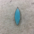 Gunmetal Plated Faceted Aqua Hydro (Lab Created) Chalcedony Marquise Shaped Bezel Pendant - Measuring 13mm x 46mm - Sold Individually