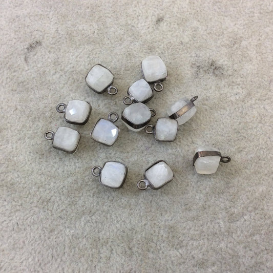 Gunmetal Plated Faceted Moonstone Cube/Square Shaped Plated Copper Bezel Charm/Drop - Measuring 7-8mm - Natural Gemstone - Sold Individually