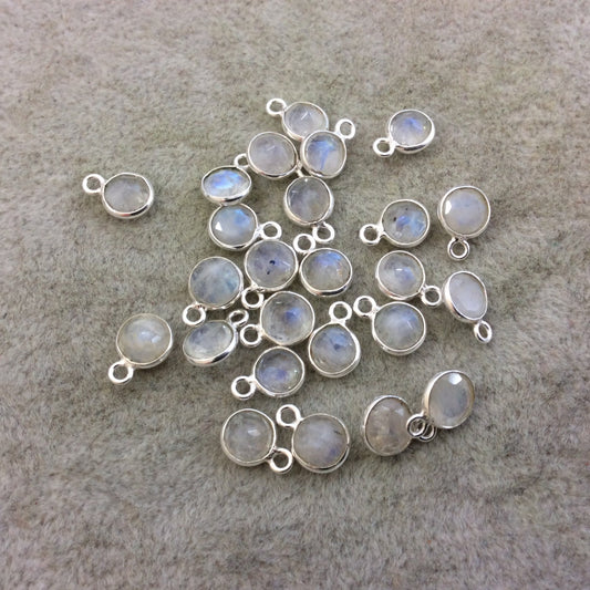BULK PACK of Six (6) Sterling Silver Pointed/Cut Stone Faceted Round/Coin Shaped Moonstone Bezel Pendants - Measuring 5mm - 6mm