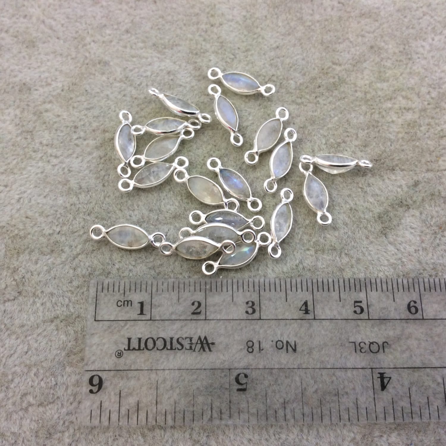 Sterling Silver Pointed/Cut Stone Faceted Marquise Shape Moonstone Bezel Connector Component - Measures 3-3.5mm x 8-8.5mm - Natural Gemstone