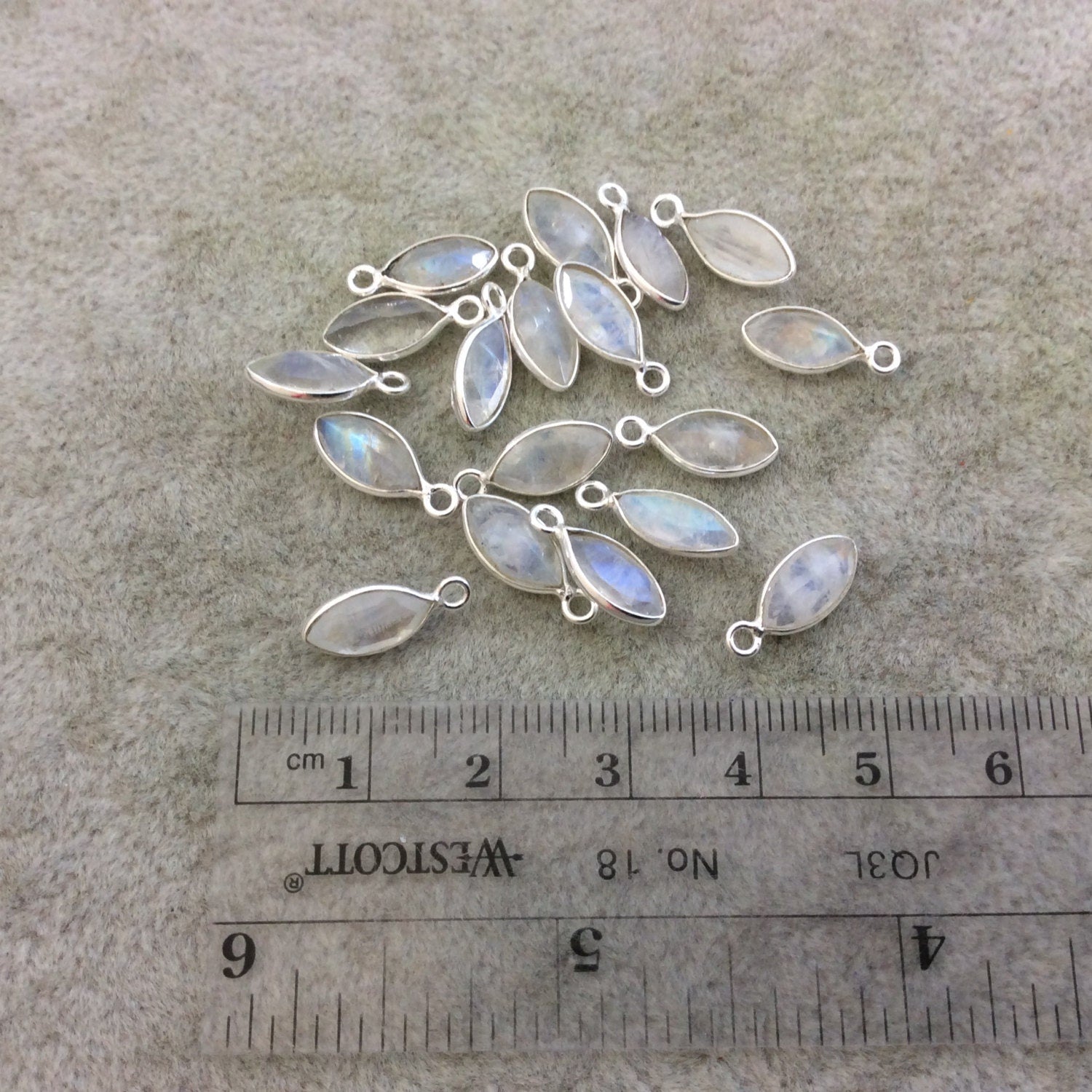 Moonstone Bezels | BULK PACK of Six (6) Sterling Silver Pointed Cut Stone Faceted Marquise Shaped Pendants - Measuring 4mm x 8mm