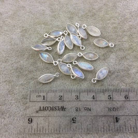 Moonstone Bezels | BULK PACK of Six (6) Sterling Silver Pointed Cut Stone Faceted Marquise Shaped Pendants - Measuring 4mm x 8mm