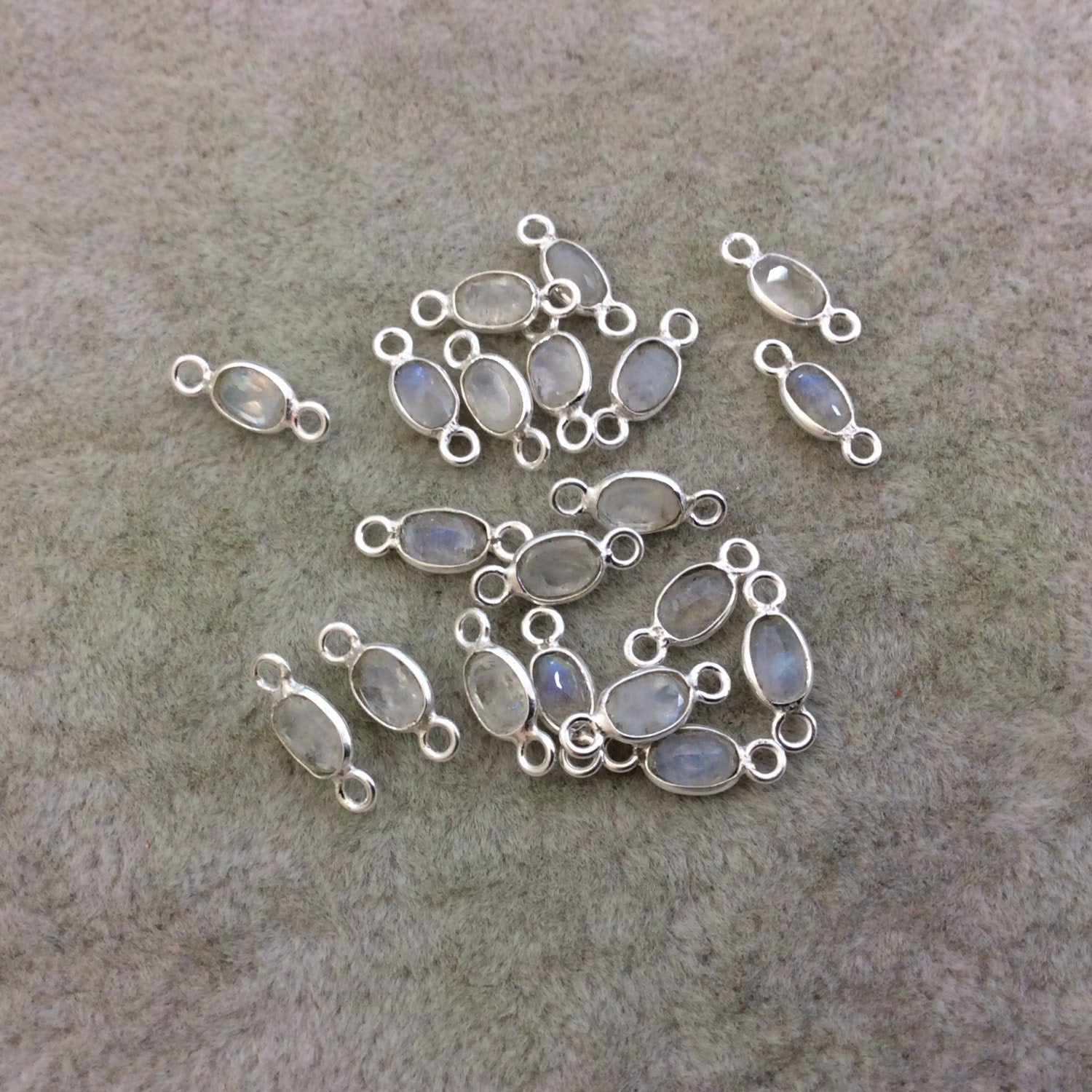 BULK PACK of Six (6) Sterling silver Pointed/Cut Stone Faceted Oval/Oblong Shaped Moonstone Bezel Connectors - Measuring 3mm x 6mm