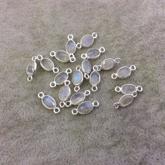 BULK PACK of Six (6) Sterling silver Pointed/Cut Stone Faceted Oval/Oblong Shaped Moonstone Bezel Connectors - Measuring 5mm x 7mm