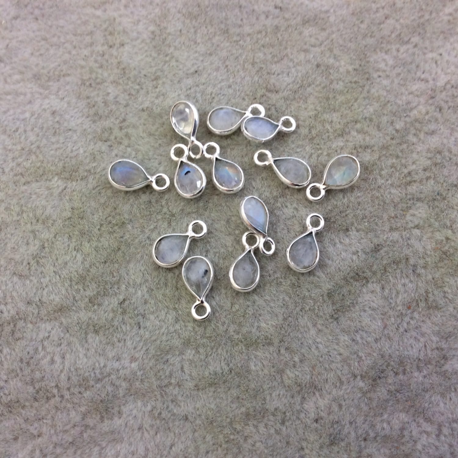Sterling Silver Pointed/Cut Stone Faceted Teardrop/Pear Shaped Moonstone Bezel Pendant Component - Measuring 3mm x 6mm - Natural Gemstone