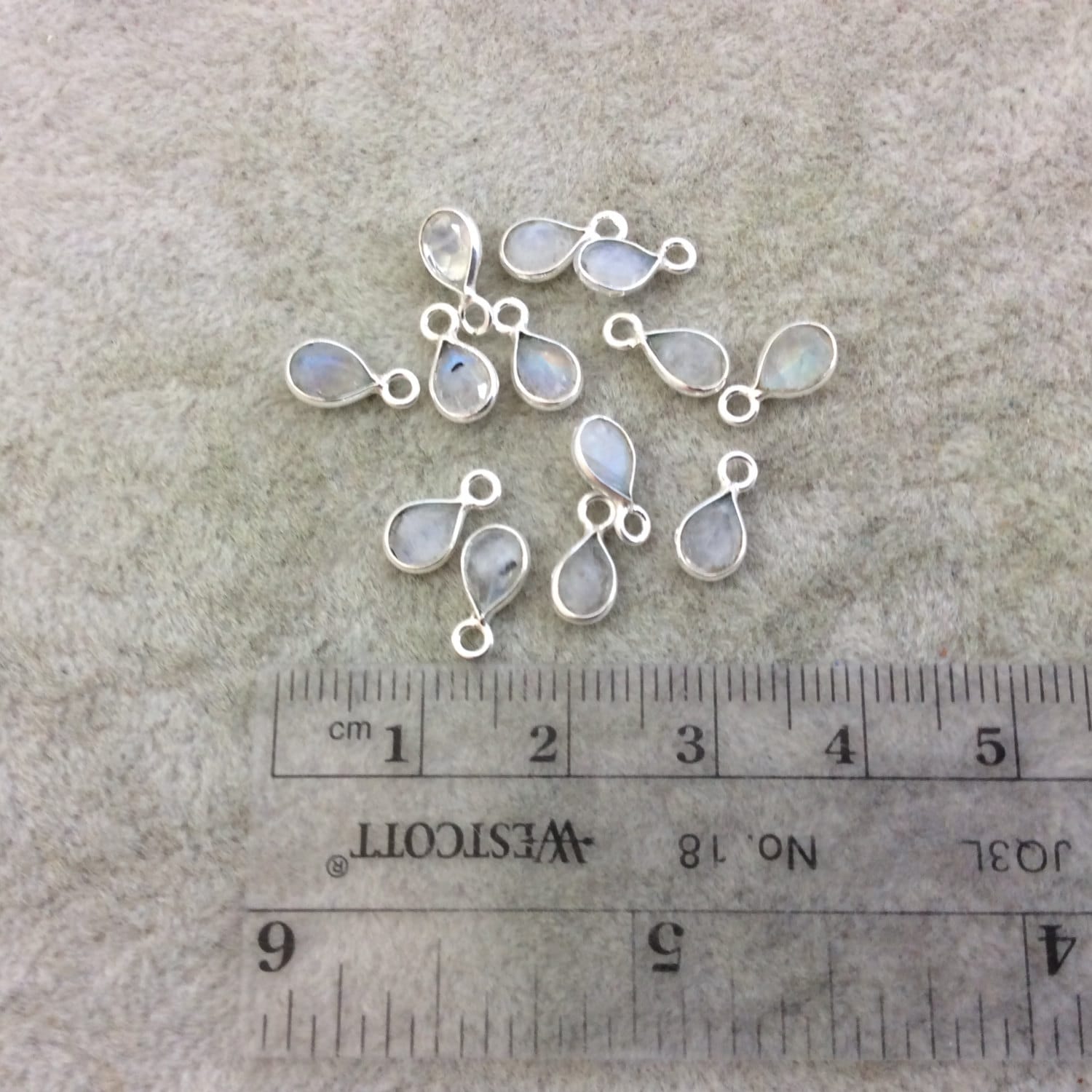 Sterling Silver Pointed/Cut Stone Faceted Teardrop/Pear Shaped Moonstone Bezel Pendant Component - Measuring 3mm x 6mm - Natural Gemstone